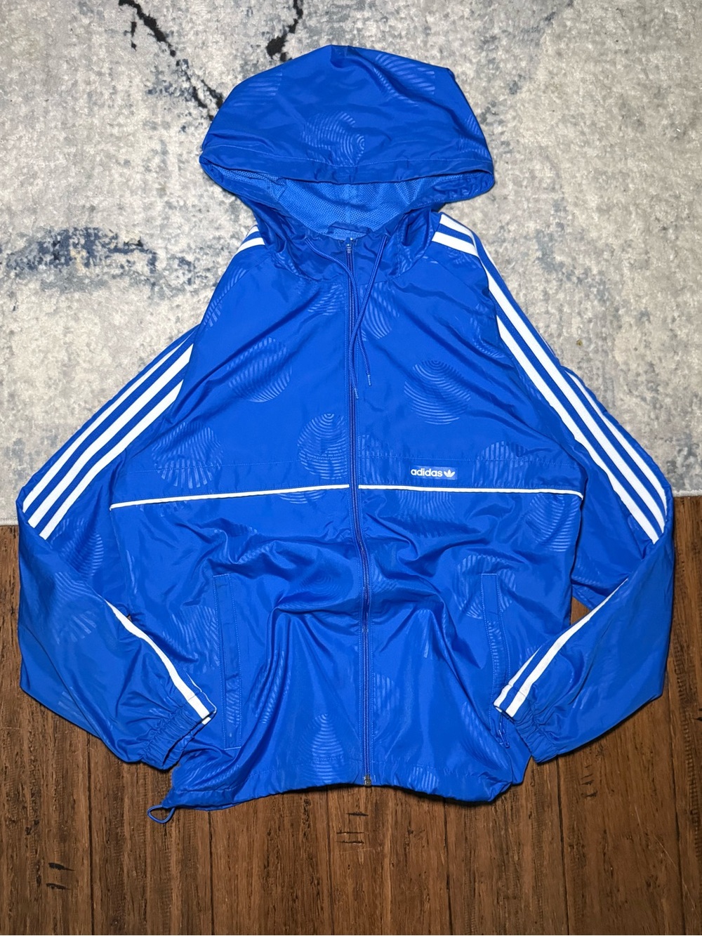 adidas Originals 3-Stripes Hooded Windbreaker Jacket Men’s Medium Blue